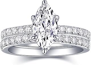 2 CT Marquise Cut Engagement Travel Rings Set for Women 18K White Gold Plated Fake Wedding Ring Band Promise Rings for Her, Cubic Zicornia Ring 2 PCS, Size 4-11