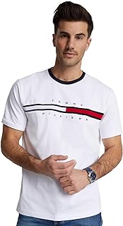 Men's Regular Fit Flag Embroidered Crew Neck T-Shirt 2024 Collection, Large, White