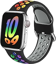 Sport Band Compatible with Apple Watch 40mm 38mm 41mm 42mm 44mm 45mm 46mm 49mm Women Men, Breathable Soft Silicone Replacement Strap For iWatch SE3/2/1 Series 11 10 9 8 7 6 5 4 3 Ultra 3/2/1, Rainbow