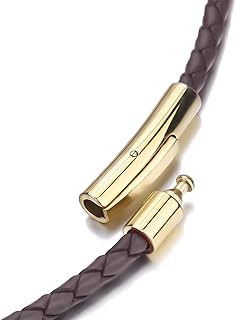 3mm Mens Womens Genuine Leather Necklace Cord Multicolor Braided Gold Stainless Steel Secure Clasp Necklaces Chain