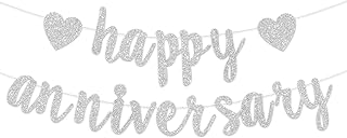 Happy Anniversary Banner Bunting Silver Hanging Sign Garland for Anniversary Birthday Wedding Love Party Ceremony Decoration Party Supplies(Silver)