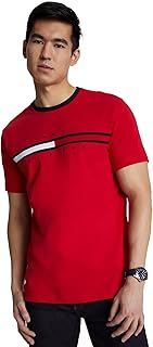 Men's Regular Fit Flag Embroidered Crew Neck T-Shirt, PrimRed, M