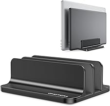 OMOTON Vertical Laptop Stand [Updated Double Version], Desktop Aluminum Mac Book Stand with Adjustable Dock Size, Fits All Mac Book, Surface, Chrome Book and Gaming Laptops (Up to 17.3 inch) (Black)
