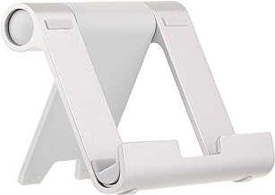 Amazon Basics Multi-Angle Portable Foldable Stand for Tablets, E-Readers and Phones, Non-Slip Desktop Holder for iPads, iPhones, Kindles, Hands-Free Viewing - Silver