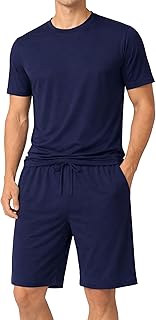 Men's Stretch Jersey 2-Piece Pajama Short Set, Crew Neck Tee and Two Pocket Shorts