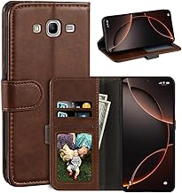 Leather Flip Cover Compatible with Samsung Galaxy Mega 5.8 I9150 Wallet Case with Card Slots, Magnetic Closure, Stand Function, RFID Shockproof Folio (Darkbrown)