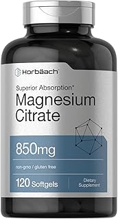 Horbäach Magnesium Citrate | 850mg | 120 Softgels | Superior Absorption | Non-GMO and Gluten Free Formula