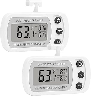 Lasubst Digital Refrigerator Thermometer 2 Pack for Fridge Freezer Cooler Waterproof, White