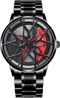 Wheel Watches for Men, Waterproof Stainless Steel Japanese Quartz Wrist Watch With Car Rim Hub Design for Sports Enthusiasts