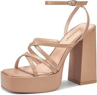 Platform Chunky Heels for Women, Block Heel Sandals with Open Square Toe and Ankle Strap
