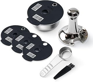 Stainless Steel Reusable Pods for Tassimo Coffee Maker with 4 Black Silicone Lid 60/180/200/220ml RefillableTassimo Coffee Pads wtih Tamper Compatible for Bosch Tassimo Machine