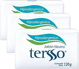 Tersso Hypoallergenic Neutral Soap Bar 120 g 3 Pack for Sensitive Skin, Gentle Fragrance Free Cleansing Bar for Face Body and Hands, Mild Skin Care Soap