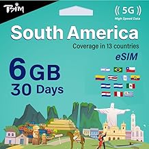 TSIM South America eSIM 30 Day-6GB | Multi-Operator 5G/4G Network (Hotspot Allowed) | Use in Brazil, Chile, Colombia, Argentina, Costa Rica, Ecuador & More | eSIM in 24 Hours | Auto-Activating.