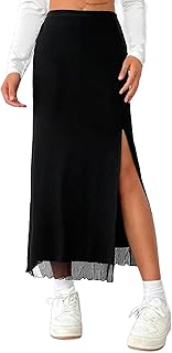 Women's Mesh Slit Split Long Skirts High Waisted Sexy Summer Maxi Skirts