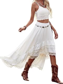Women's Western Cowgirl Lace Skirt Boho Asymmetrical Skirts Country Concert Outfits