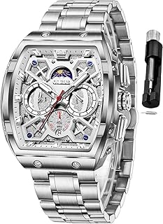 Men Watches Business Dress Chronograph Big Square Quartz Analog Male Watch Silicone Strap Waterproof Date Gift Mens Wrsit Watch Silver