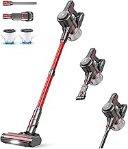 CHEBIO Lightweight Cordless Vacuum Cleaners for Home, Stick Vacuum Cordless Rechargeable with 45kPa Suction,45-Min Run,Anti-Tangle and Self-Stand, 6 in 1 Hardwood Vacuum Cleaner (red)