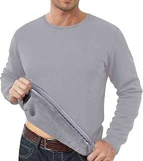 Mens Sherpa Fleece Lined Sweatshirt Crewneck Basic Thermal Pullover Tops Winter Thick Heavyweight Warm Sweater Shirts