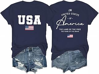 Women's 4th of July Outfits USA Shirt Memorial Day Red White and Blue Patriotic Shirts American Flag Graphic Tops