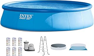 Intex Easy Set 18' x 48" Round Inflatable Above Ground Swimming Pool Set with Filter Pump, Ladder, Pool Cover, and Filter Cartridges (6 Pack)
