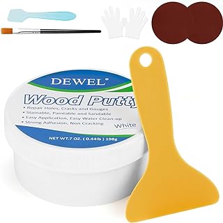 DEWEL Wood Putty, White Wood Filler, New Upgrade Wood Putty Filler Paintable, Stainable, Sandable, Wood Furniture Repair Kit Quickly Restore Wood Hole, Floor, Door