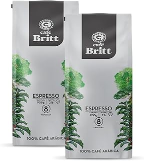 Café Britt® - Costa Rican Espresso Coffee (2 Lbs Each) (2-Pack) (4 Lbs Total) - Whole Bean, Arabica Coffee, Kosher, Gluten Free, 100% Gourmet & Dark Roast (1 Year Shelf-Life)