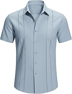 Men's Guayabera Shirt Cuban Style Linen Shirts Casual Summer Button Down Outfits for Men