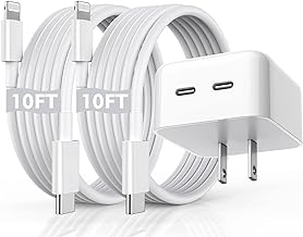 iPhone Fast Charger, 40W Dual USB-C Quick Wall Charger 10FT Charging 2pack 10FT Extra Long Lightning Cable+Double Port Foldable USBC iPhone Charger Fast Charging for iPhone 14/13/12/11/XR/XS/SE/iPad