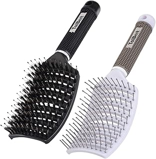 Boar Bristle Hair Brush Set - Dry/Wet Hair Brushes Detangler for Fine, Thick, Curly Hair - Curved and Vented Hair Brush for Women, Men or Kids