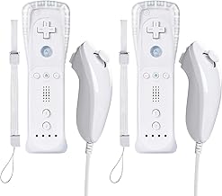 Zamia 2 Packs Upgrade Controller with Silicone Case and Wristband,Remote Controller with Nunchunk Compatible for Wii/Wii U Games(White)