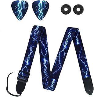 Adjustable Guitar Strap Includes 2 Strap Locks & 2 Matching Picks & 1 Picks Holder & 1 leather Strap Button.