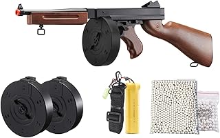 Airsoft Submachine Gun WW2 Chicago Typewriter M1A1 Full Auto Electric SMG AEG with Extra Drum Magazines, Battery and Charger