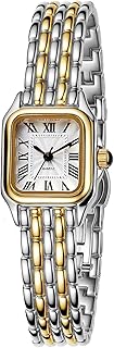 Watches for Women Vintage Square Classic Luxury Watch with Roman Numerals Dial Gold Silver Two-Tone Stainless Steel Band Elegant Dress Women's Wrist Watch
