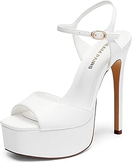 Women's High Platform Heels 5.75'' Stilettos Open Square Toe Heeled Sandals Ankle Strap Sexy Comfort Dress Shoes Wedding Bridal Pumps 2026 Heels for Women