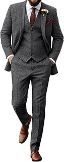 Retro Tweed Herringbone Suit for Men Slim Fit 3 Pieces Mens Suit Groom Dress Tuxedos Prom Suit Jacket Vest Pants