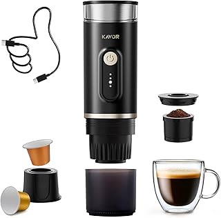 Portable Espresso Machine, 2-in-1 Travel Coffee Maker with 7800mAh Hot/Cold Brew & Fast Self-Heat, for Camping RV Hiking Office, Compatible with Ground Coffee & NS Capsules, T30 Black