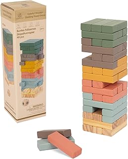 Wooden Blocks Stacking Games, 48PCS Tumbling Stacking Blocks Game for Kids and Families, Wood Colorful Balancing Blocks Montessori Toys for Kids
