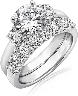 Sterling Silver Platinum Plated Infinite Elements Cubic Zirconia Three Stone Ring