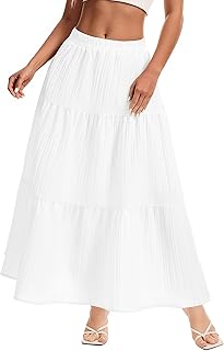 Womens Maxi Skirt Boho Long Flowy Skirts Trendy Summer 2026 Tiered Ruffle Skirt A Line Casual Beach Vacation Dress