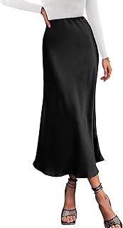 2026 Summer Womens Skirts Silk Elegant High Waist Flowy Long Satin A-Line Midi Skirt Cocktail Wedding Party
