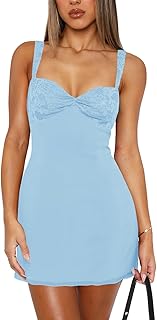 Women's Summer Mini Dresses Sleeveless Sexy Square Neck Lace Splicing Cocktail Party Straps Bodycon Dress