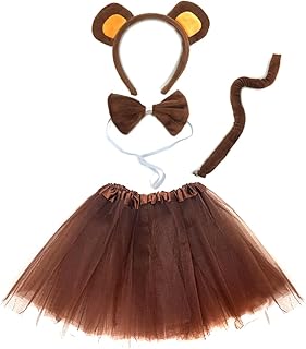 4 Pieces Monkey Costume Accessories Monkey Ear Headband Bow Tie Tail Tutu Skirt for Halloween Christmas Carnival Party Cosplay, Brown