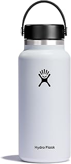 Hydro Flask Water Bottle - Insulated Stainless Steel - Wide Mouth Flex Lid, Non Spill, Leakproof and Refillable in 32 Oz White