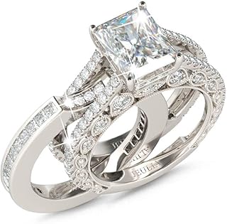 Engagement Wedding Ring Set for Women 925 Silver 5.2 Carat Radiant Cut Cubic Zirconia Promise Anniversary Rings with Side Stones…
