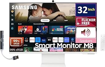 32-Inch M8 (M80D) 4K UHD Smart Monitor with Streaming TV, Speakers, HDR10+, AI Upscaling, Ergonomic Stand, Slimfit Camera, Gaming Hub, USB-C & DKZ USB Port Expander, (LS32DM801UNXZA)