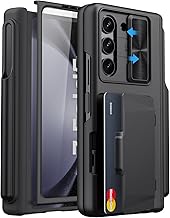 for Samsung Galaxy Z Fold 5 Case with Card Holder & S Pen Holder & Slide Lens Cover, Built-in Hinge Protection & Screen Protector, Durable Sturdy Phone Cover Case for Galaxy Z Fold 5, Black