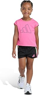 girls 2-piece T-shirt & Woven Logo Short Set