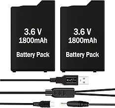 PSP Battery, 2Pcs 1800mAh 3.6v Lithium Replacement Batteries with PSP Charger Cable for PSP 1000 1001, PSP-110 (1002, 1003, 1004, 1005, 1006, 1007, 1008, 1010), PSP Fat Console