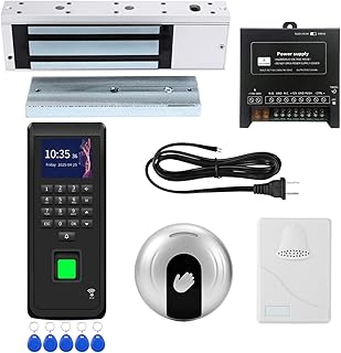 Biometric Access Control System with Fingerprint Scanner, LCD Display Keypad, RFID Card, Infrared Exit Button, 1200lb Magnetic Lock - Supports 3000 Users & Attendance Tracking