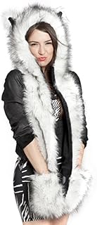 Winter Animal Hat Faux Fur Hooded Scarf Cute Furry Ears Paw Gloves Pocket Hoodie Beanie Cap Party Costume for Women Girls
